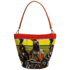 Dolce & Gabbana Multicolor Printed Canvas, Straw and Leather Hobo