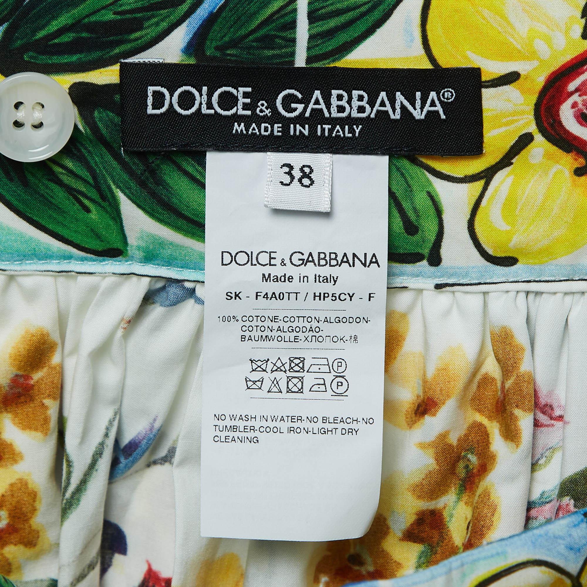 Dolce & Gabbana Multicolor Printed Cotton Flared Skirt S In Good Condition For Sale In Dubai, Al Qouz 2