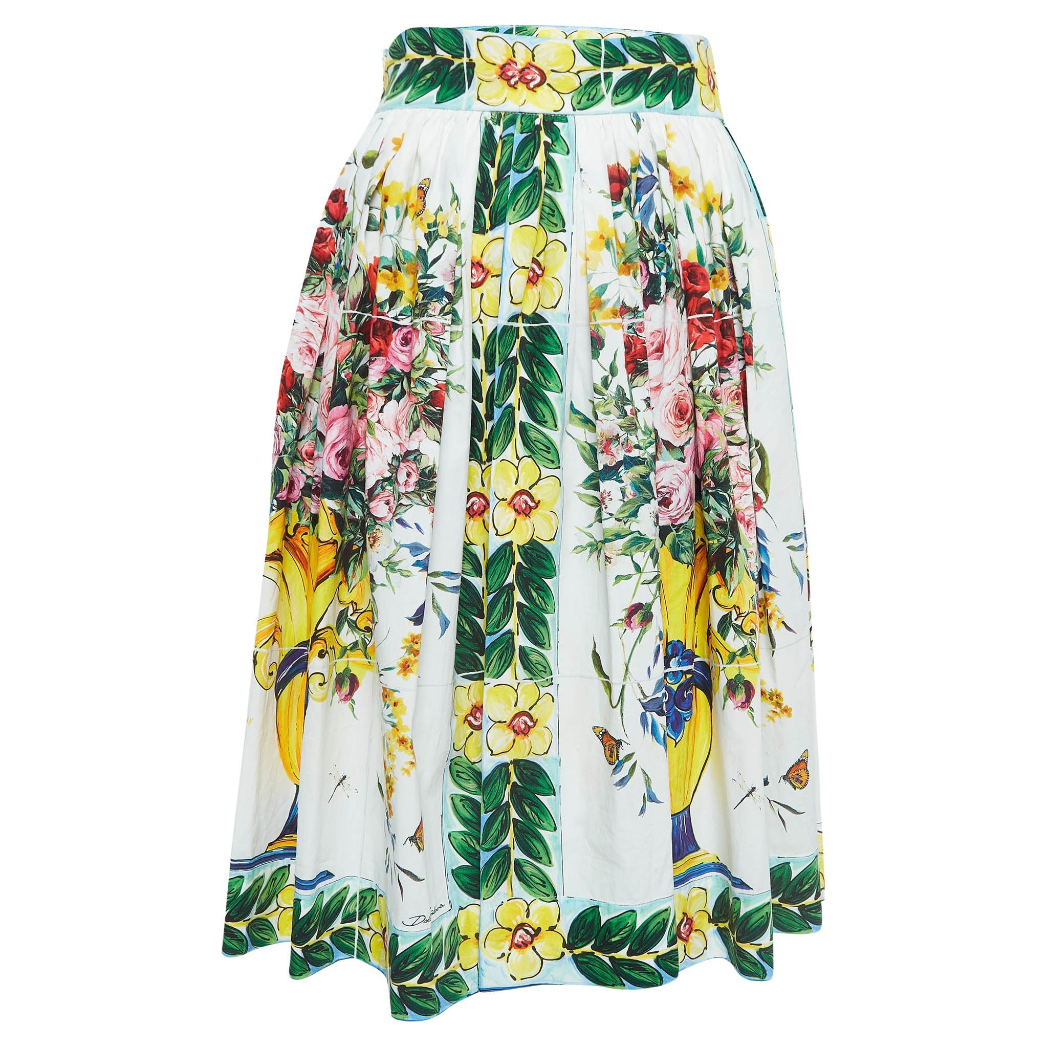 Dolce & Gabbana Multicolor Printed Cotton Flared Skirt S For Sale