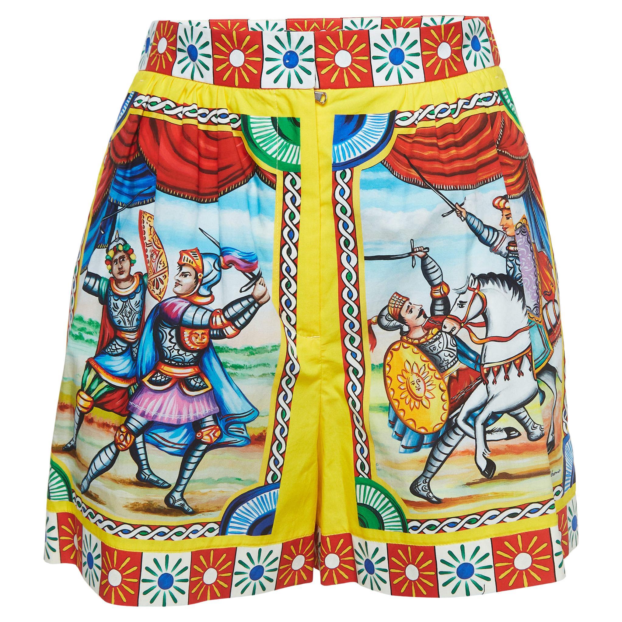 Dolce & Gabbana Multicolor Printed Cotton High Waist Shorts S For Sale