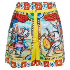 Dolce & Gabbana Mehrfarbige bedruckte Baumwoll-Shorts mit hoher Taille S