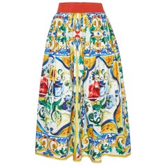 Dolce & Gabbana Multicolor Printed Cotton Midi Skirt L