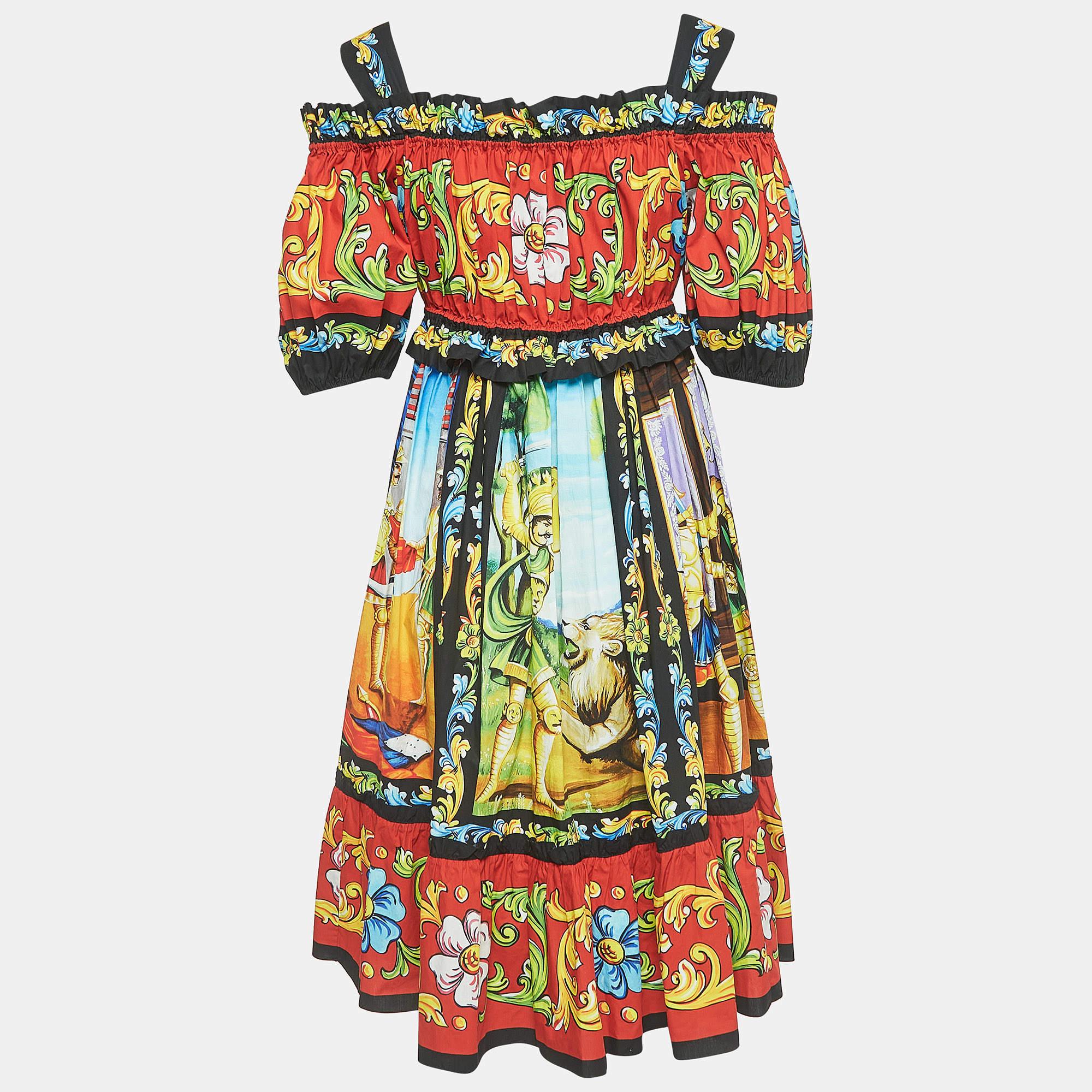 Women's Dolce & Gabbana Multicolor Printed Cotton Poplin Short Dress S For Sale