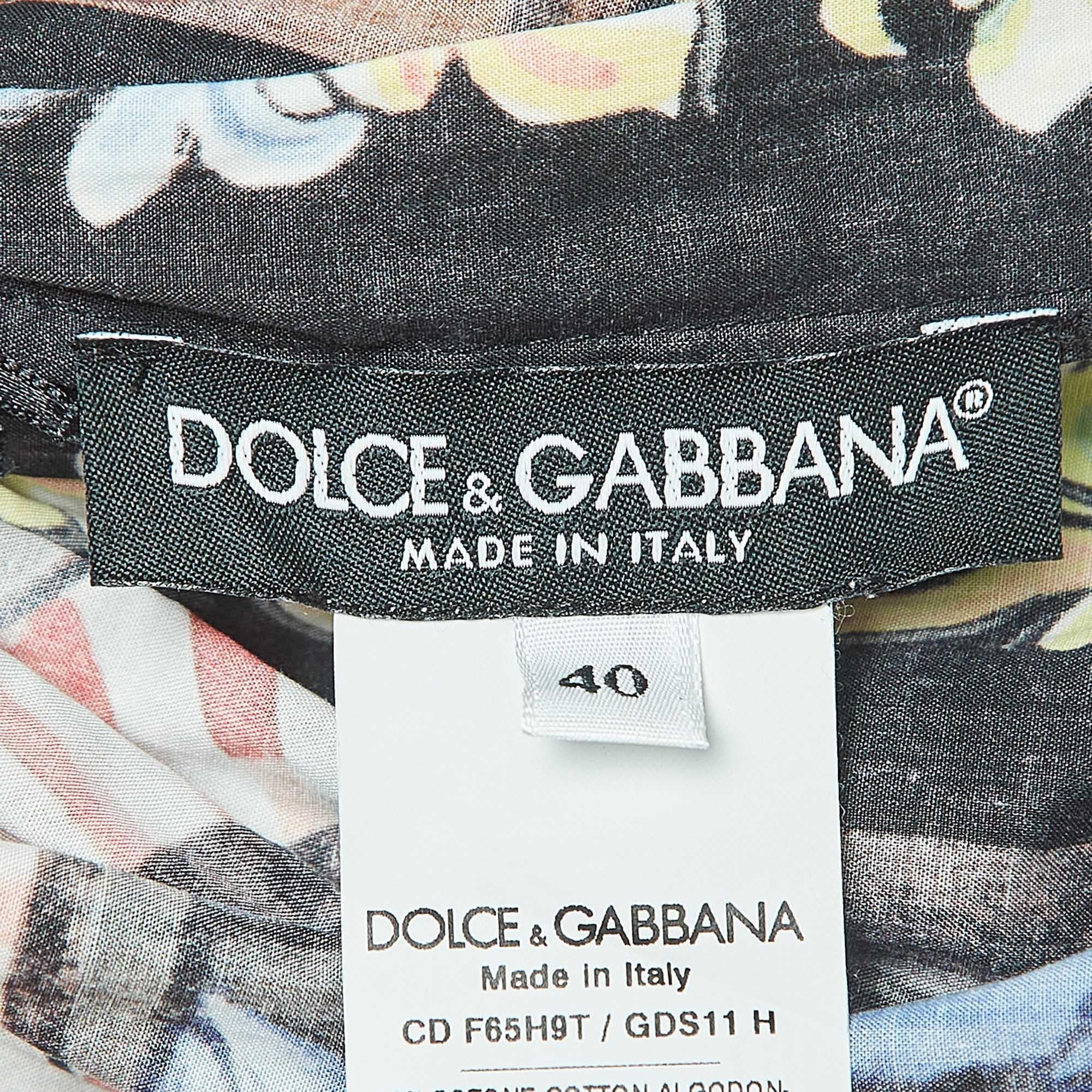 Dolce & Gabbana Multicolor Printed Cotton Poplin Short Dress S For Sale 1