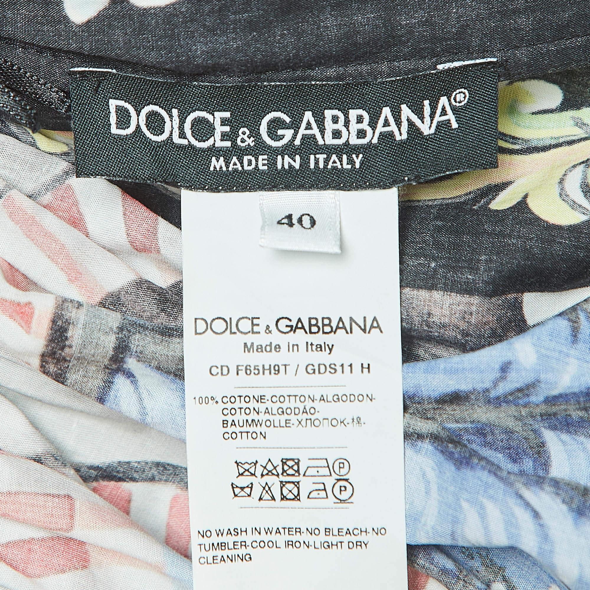 Dolce & Gabbana Multicolor Printed Cotton Poplin Short Dress S For Sale 2