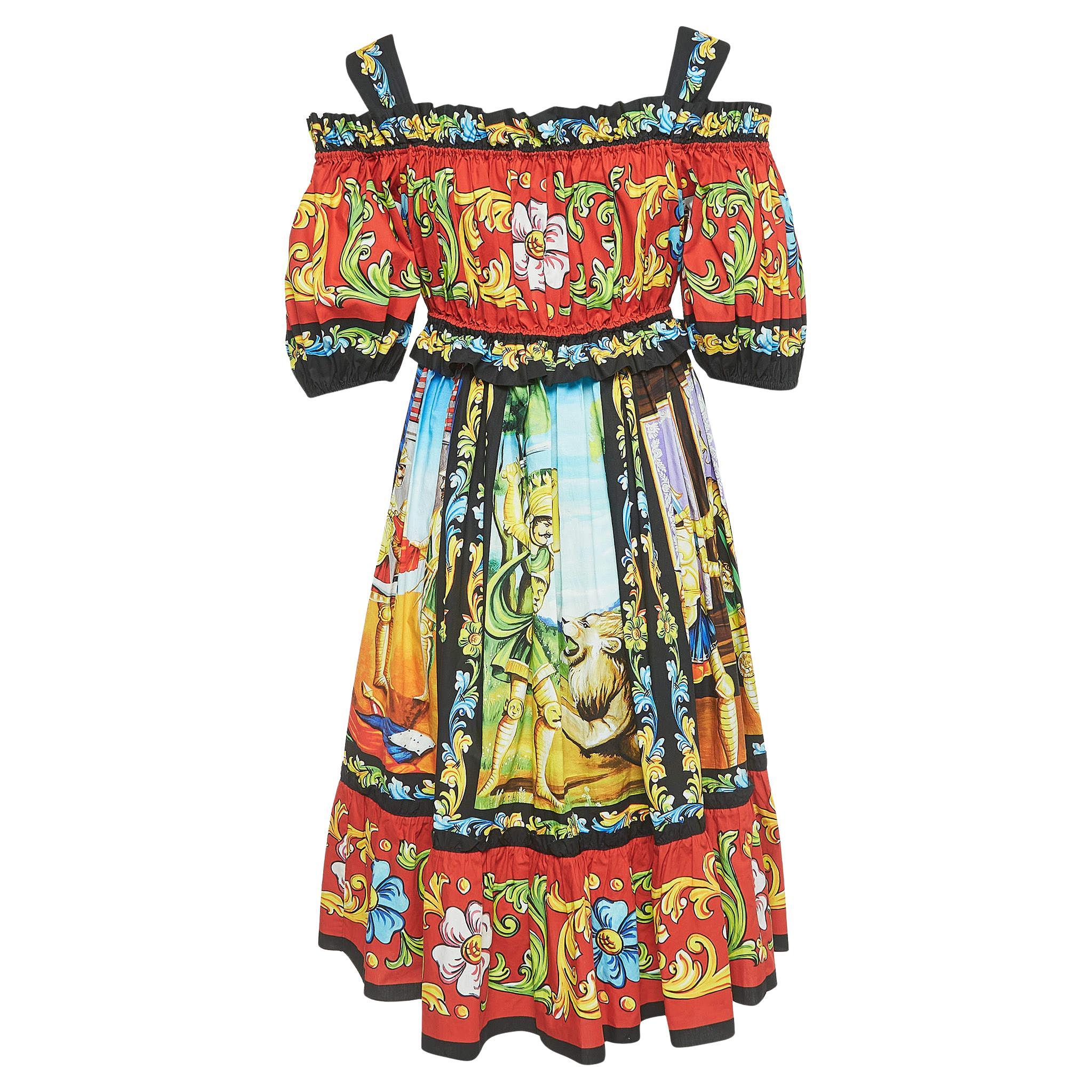 Dolce & Gabbana Multicolor Printed Cotton Poplin Short Dress S For Sale
