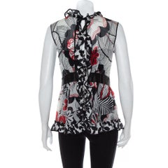 Dolce & Gabbana Multicolor Printed Cotton & Silk Ruffle Detail Sleeveless Top M