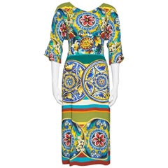 Dolce & Gabbana Multicolor Printed Crepe Sheath Dress L