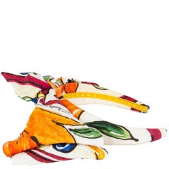 DOLCE & GABBANA multicolor PRINTED JACQUARD BOW Headband Hat One Size