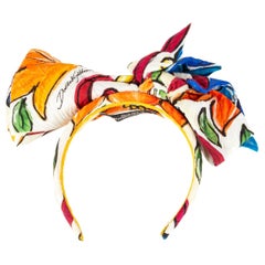 DOLCE & GABBANA multicolor PRINTED JACQUARD BOW Headband Hat One Size