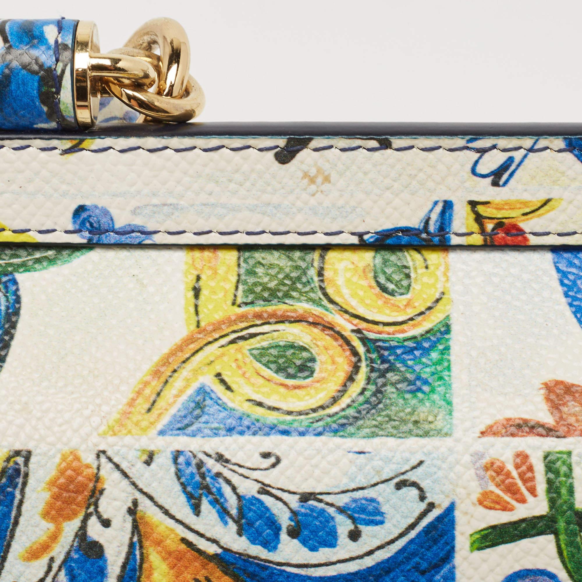 Dolce & Gabbana Mehrfarbige bedruckte Ledertasche aus Sizilien mit Griff oben 3