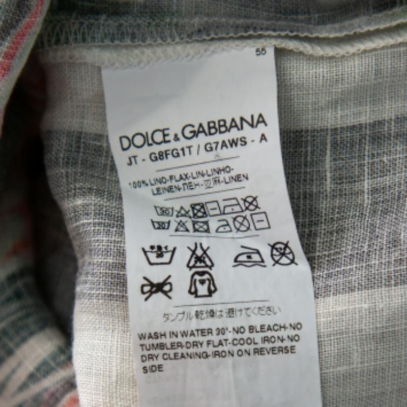 Dolce & Gabbana Multicolor Printed Linen Half Button Oversized T-Shirt XS In Good Condition For Sale In Dubai, Al Qouz 2