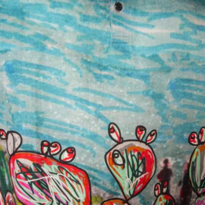 Dolce & Gabbana Multicolor Printed Linen Half Button Oversized T-Shirt XS For Sale 1
