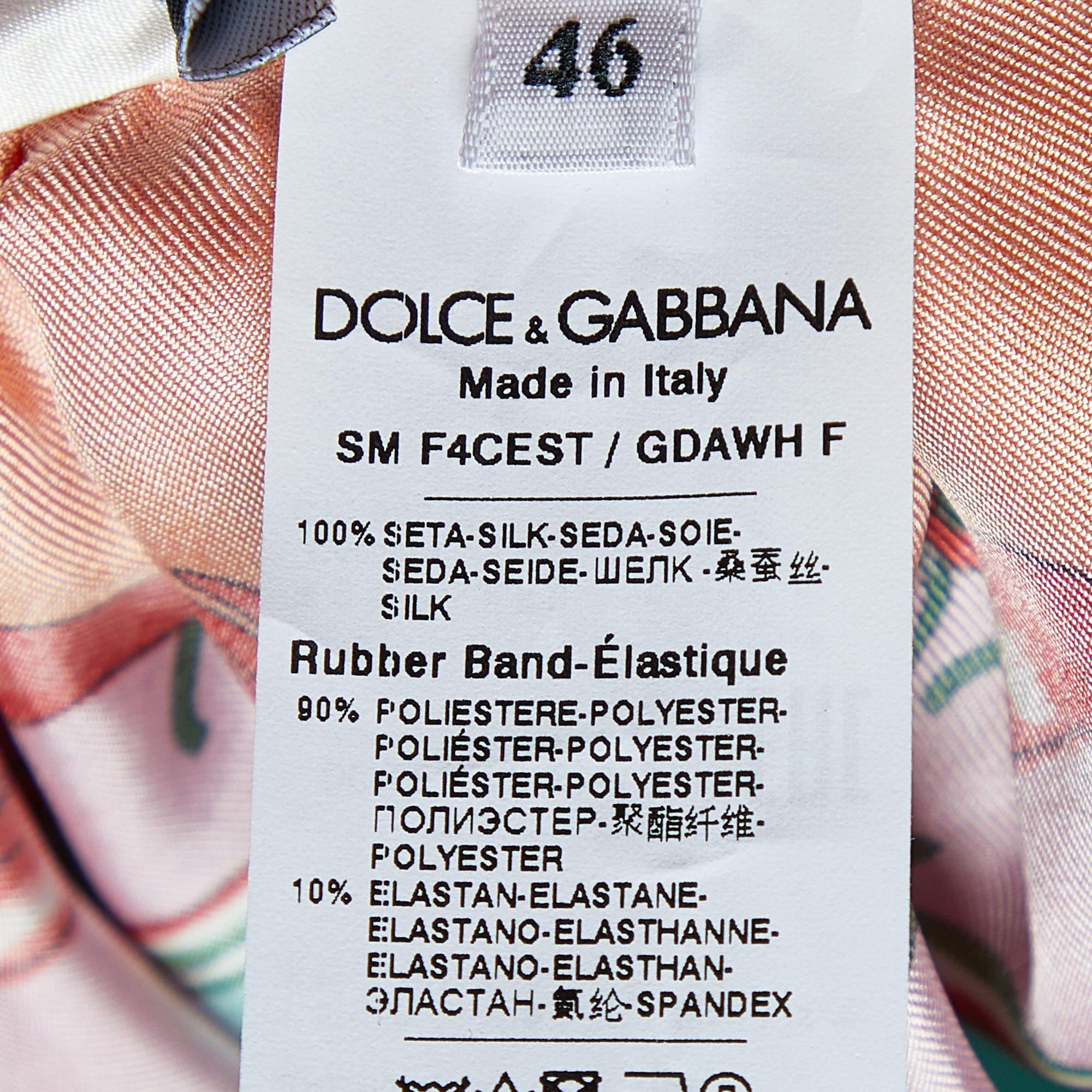 Dolce & Gabbana Mehrfarbiger bedruckter Minirock aus Seide mit gemischtem Paneel, L Damen im Angebot