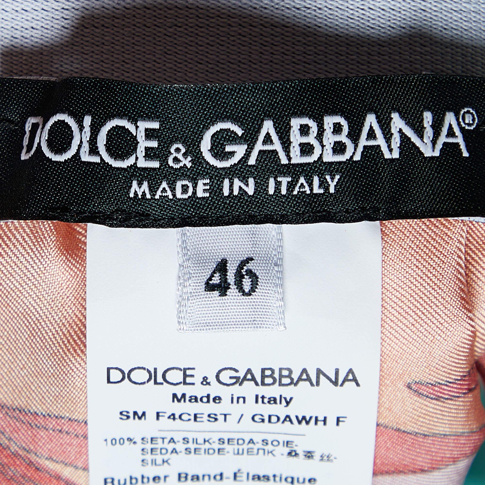 Dolce & Gabbana Mehrfarbiger bedruckter Minirock aus Seide mit gemischtem Paneel, L im Angebot 1