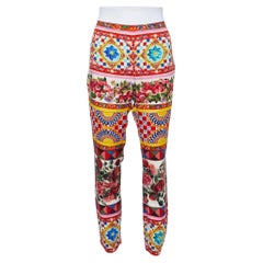 Dolce & Gabbana Multicolor Printed Silk Tapered Leg Pants M