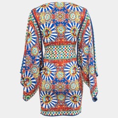 Dolce & Gabbana Multicolor Printed Silk Wide Kimono Sleeve Short Dress XS