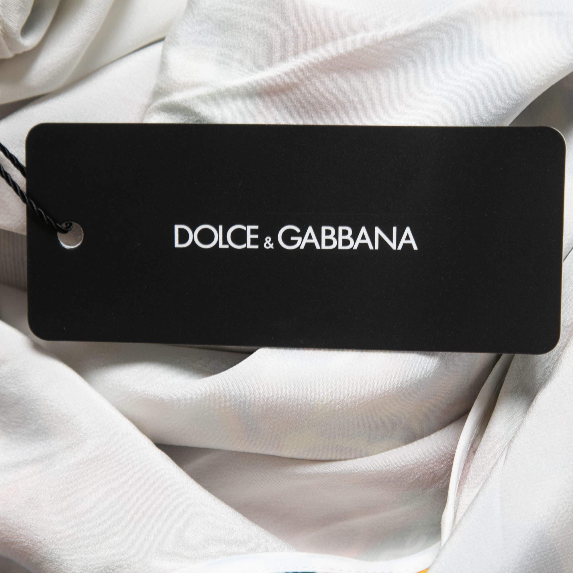 Dolce & Gabbana Multicolor Printed Silk Wide Kimono Sleeve Short Dress XS In Excellent Condition In Dubai, Al Qouz 2