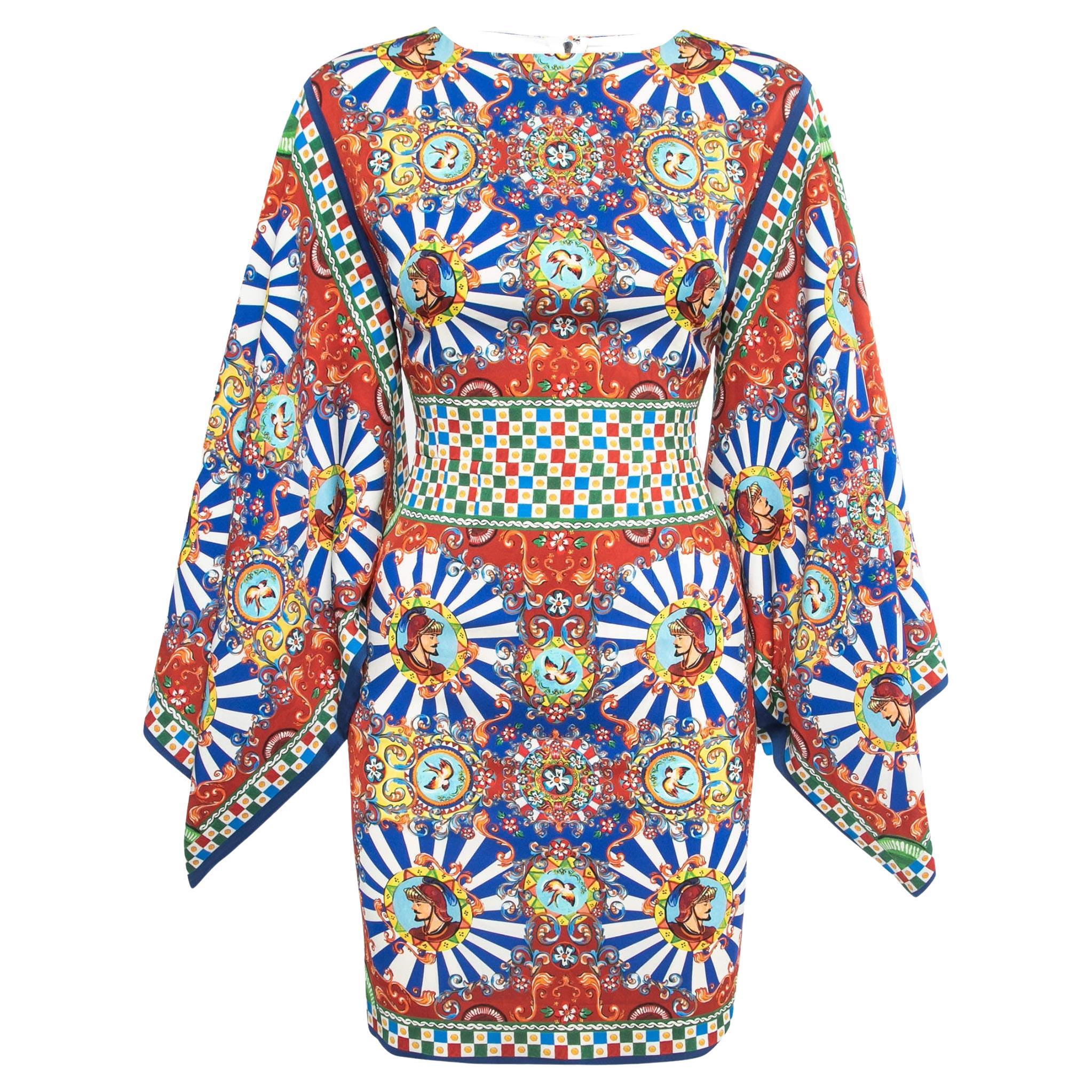 Dolce & Gabbana Multicolor Printed Silk Wide Kimono Sleeve Short Dress XS