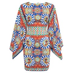 Dolce & Gabbana Multicolor Printed Silk Wide Kimono Sleeve Short Dress XS