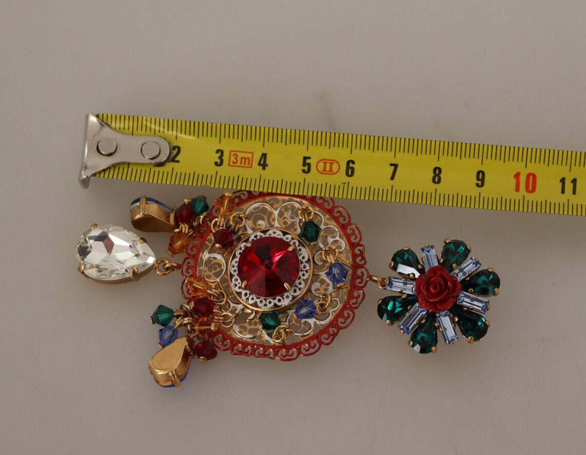 Dolce & Gabbana Multicolor Red Brass Crystal Carretto Clip-on Dangle Earrings 4