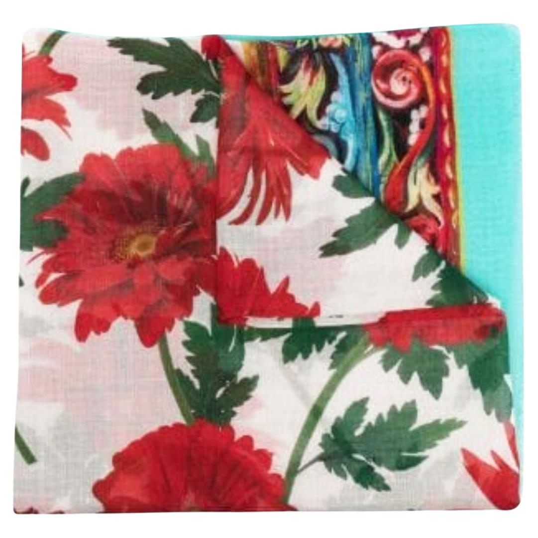 Dolce & Gabbana Multicolor Red Floral Gerbera Scarf Wrap Cover Up Maiolica DG For Sale