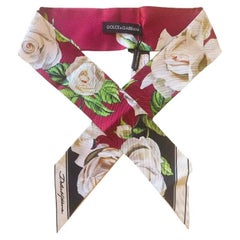 Dolce & Gabbana Multicolor Red Silk Floral Roses Mini Scarf Headscarf Tie DG 