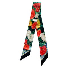 Dolce & Gabbana Multicolor Red Silk Flowers Maiolica Mini Scarf Bandeau Tie DG