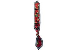 Dolce & Gabbana Multicolor Red Silk Rose Striped Scarf With Crystal Brooch Tie