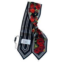 Dolce & Gabbana Multicolor Red Silk Rose Striped Scarf With Crystal Brooch Tie