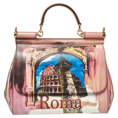 Dolce & Gabbana Multicolor Roma Print Leather Medium Miss Sicily Top Handle Bag