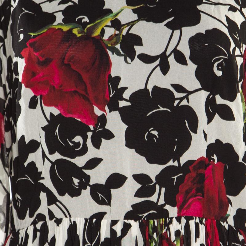 Dolce & Gabbana Multicolor Rose Printed Silk Long Sleeve Dress M In Good Condition In Dubai, Al Qouz 2