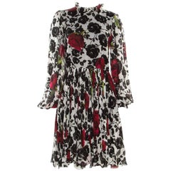 Dolce & Gabbana Multicolor Rose Printed Silk Long Sleeve Dress M