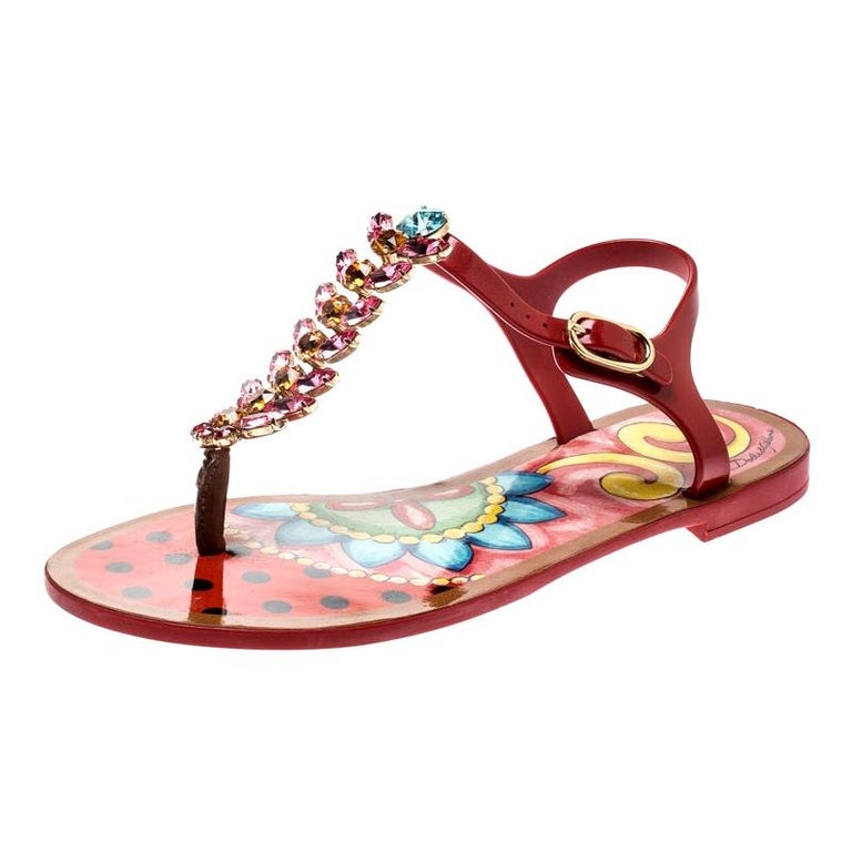 Dolce and Gabbana Multicolor Rubber Crystal Embellished Flat Thong ...