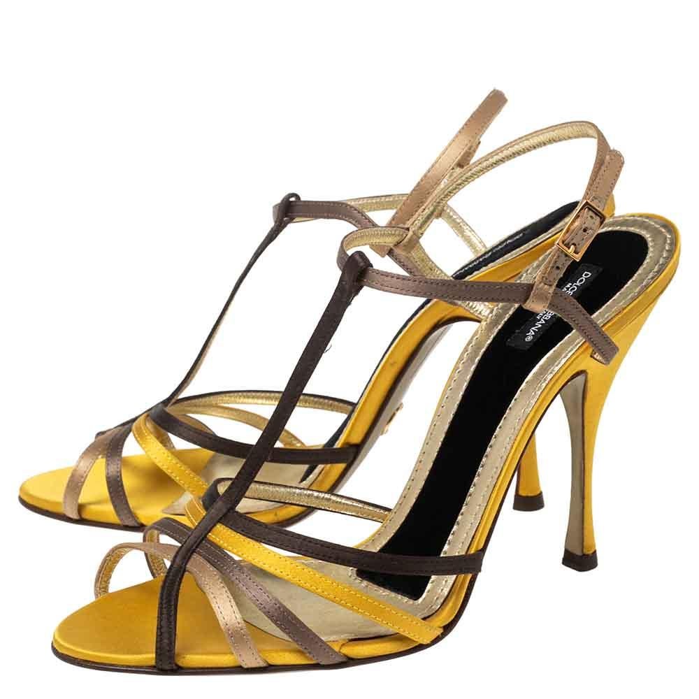 Dolce & Gabbana Multicolor Satin Strappy Ankle Wrap Sandals Size 41 3