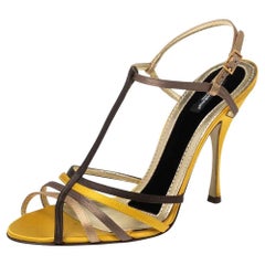 Dolce & Gabbana Multicolor Satin Strappy Ankle Wrap Sandals Size 41