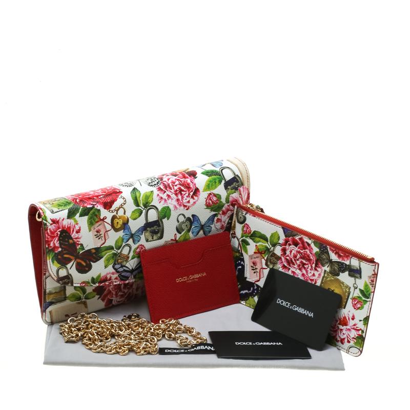 Dolce & Gabbana Multicolor Secret Butterfly Print Leather Chain Clutch Bag 5