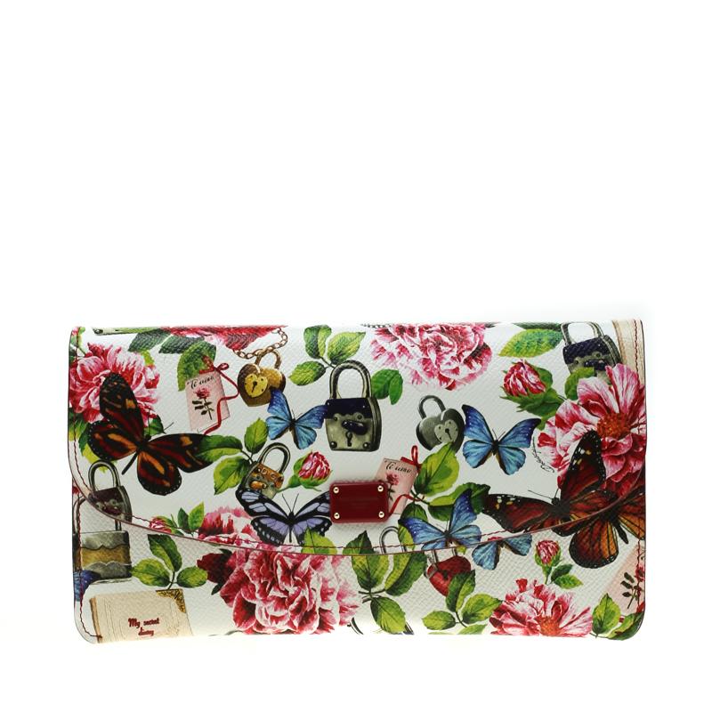 Dolce & Gabbana Multicolor Secret Butterfly Print Leather Chain Clutch Bag In Excellent Condition In Dubai, Al Qouz 2