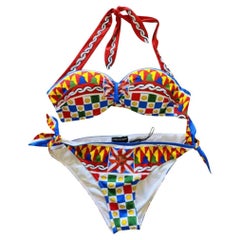 Dolce & Gabbana Multicolor Sicily Caretto Swimsuit Bikini Swimwear Beachwear DG