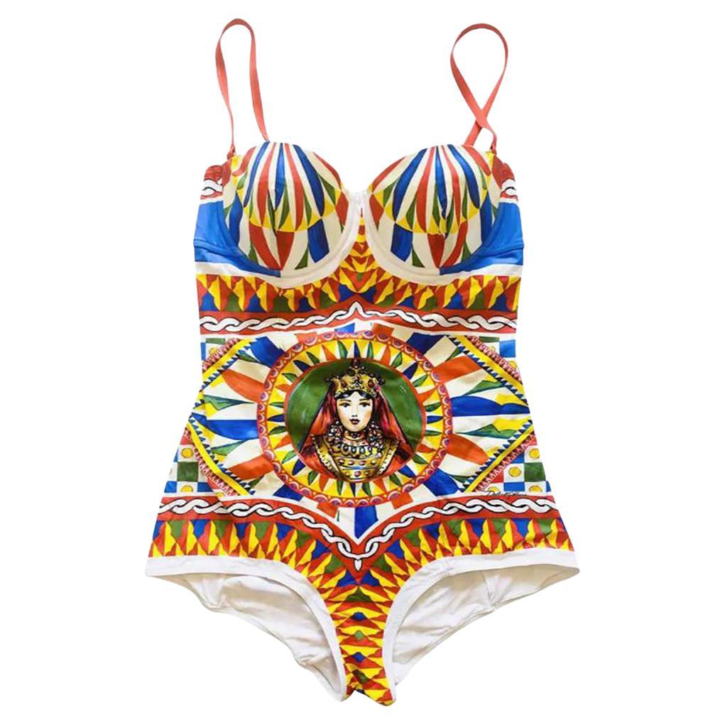 Dolce & Gabbana Multicolor Sicily Caretto Swimsuit Bikini Swimwear Beachwear DG