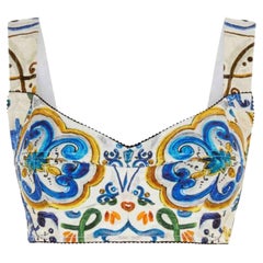 Dolce & Gabbana Multicolor Sizilien Maiolica Baumwolle Korsett Cropped Top Floral