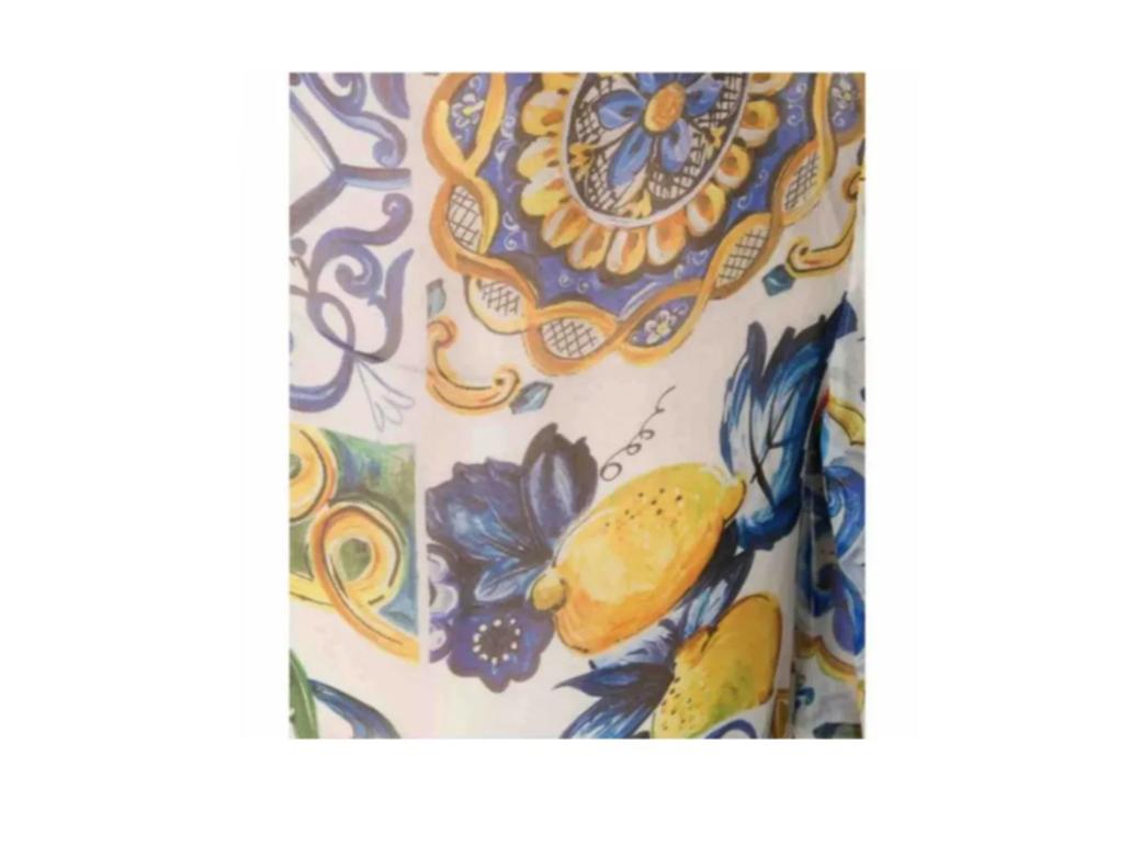 Women's Dolce & Gabbana Multicolor Sicily Maiolica Floral Print Silk Twill Top Blouse 