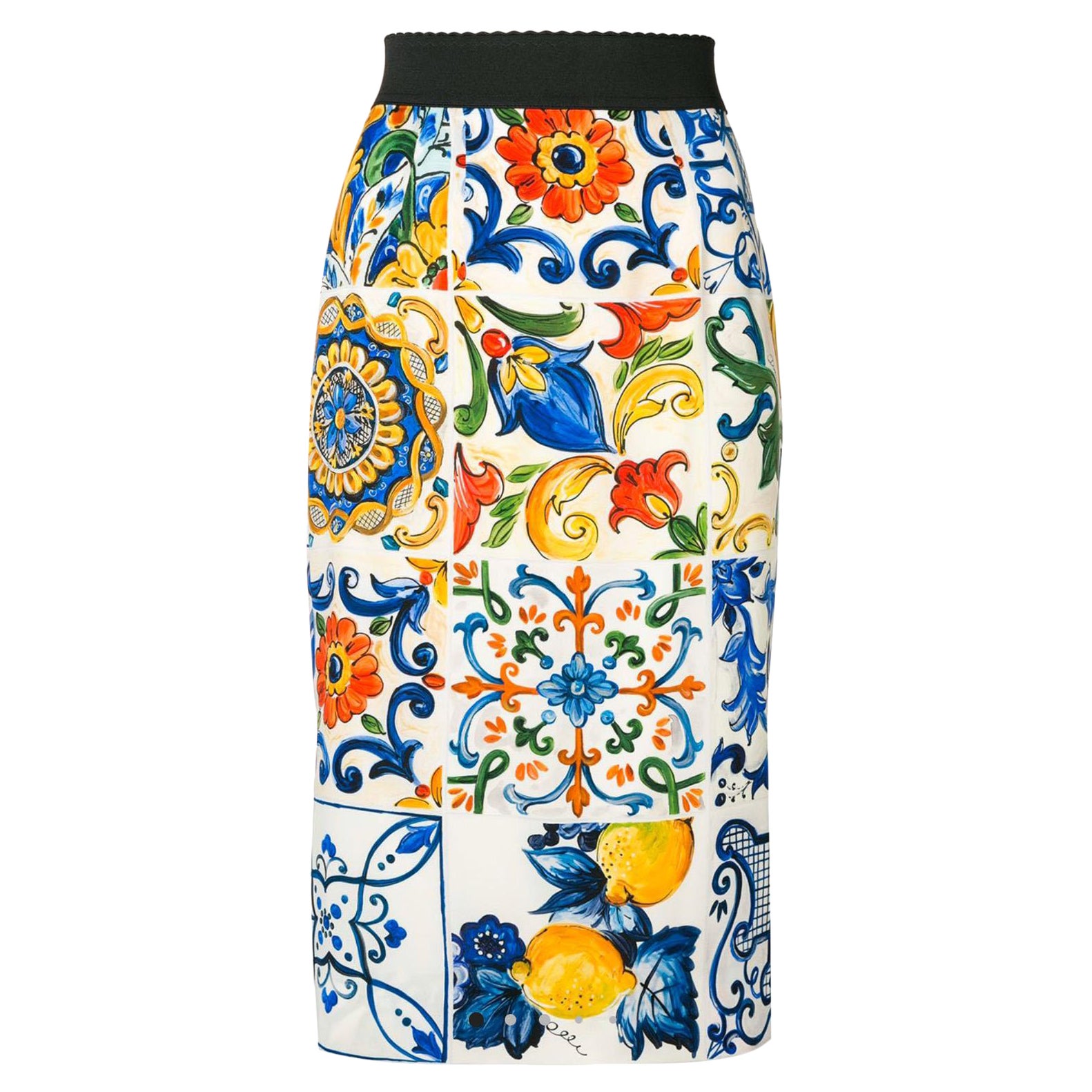 Dolce 
Gabbana Multicolor Sicily Maiolica Print Silk Midi Skirt Mid-length