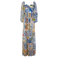 Dolce & Gabbana Multicolor Sicily Maiolica Silk Chiffon Maxi Dress Gown Majolica