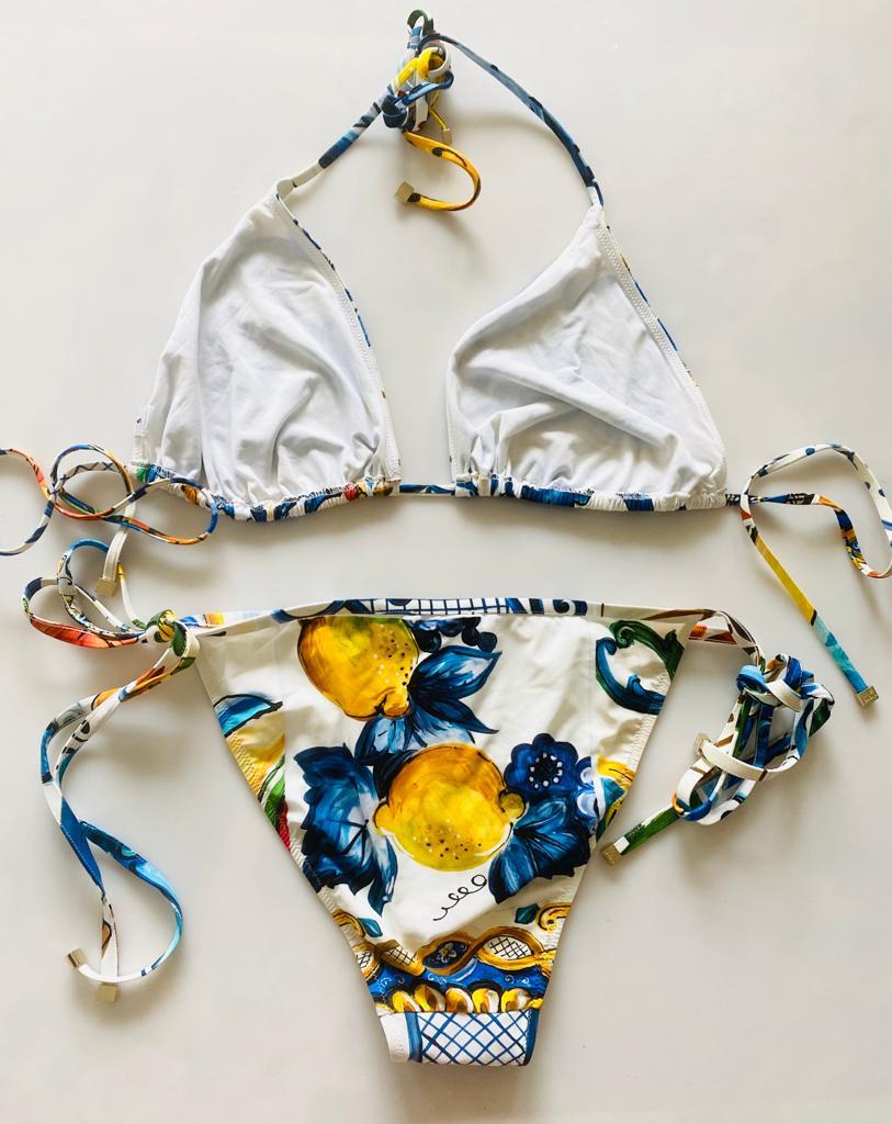 Dolce & Gabbana Multicolor Sicily Maiolica Swimsuit Bikini Swimwear Beachwear  In New Condition In WELWYN, GB