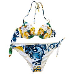 Dolce & Gabbana Multicolor Sicily Maiolica Swimsuit Bikini Swimwear Beachwear 