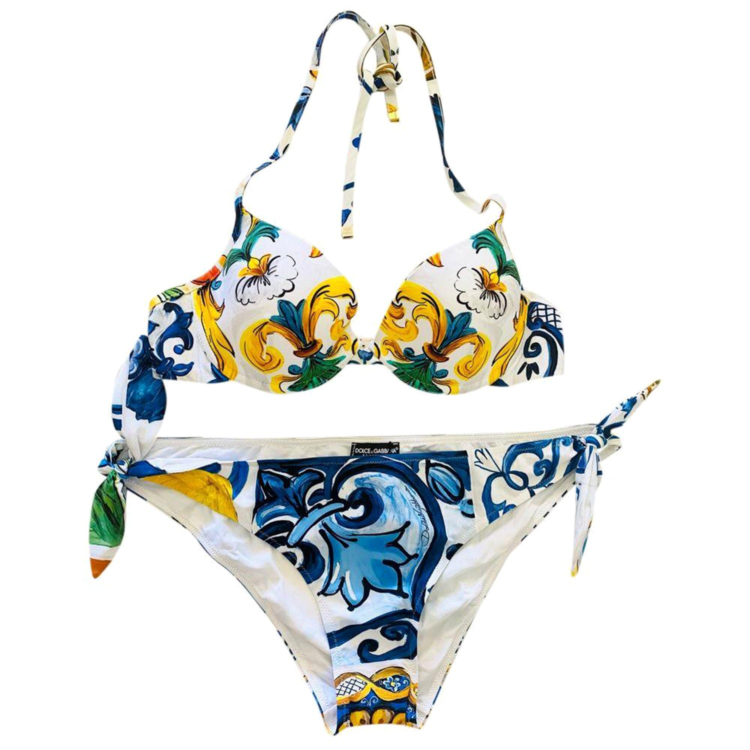 Dolce and Gabbana Multicolor Sicily Maiolica Swimsuit Bikini Swimwear  Beachwear at 1stDibs