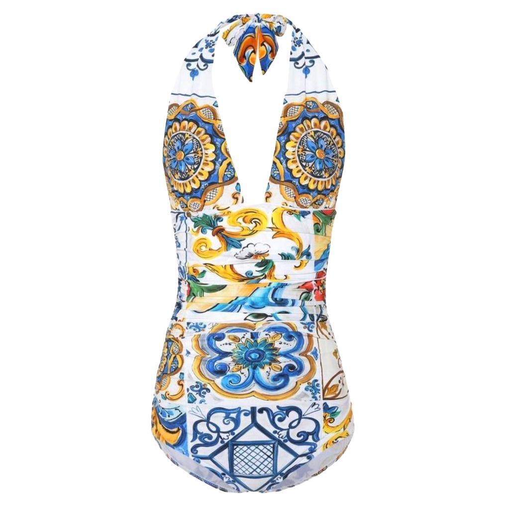 Dolce & Gabbana Multicolor Sicily Majolica One-piece Swimsuit Swimwear Beachwear
