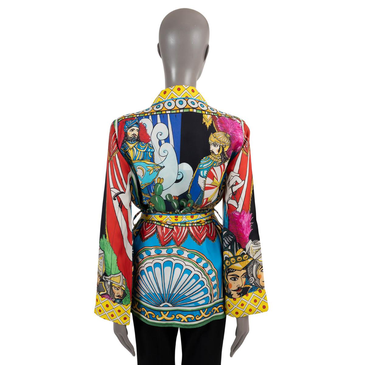 DOLCE & GABBANA multicolor silk 2021 CARRETTO BELTED PAJAMA Blouse Shirt 40 S In Excellent Condition For Sale In Zürich, CH