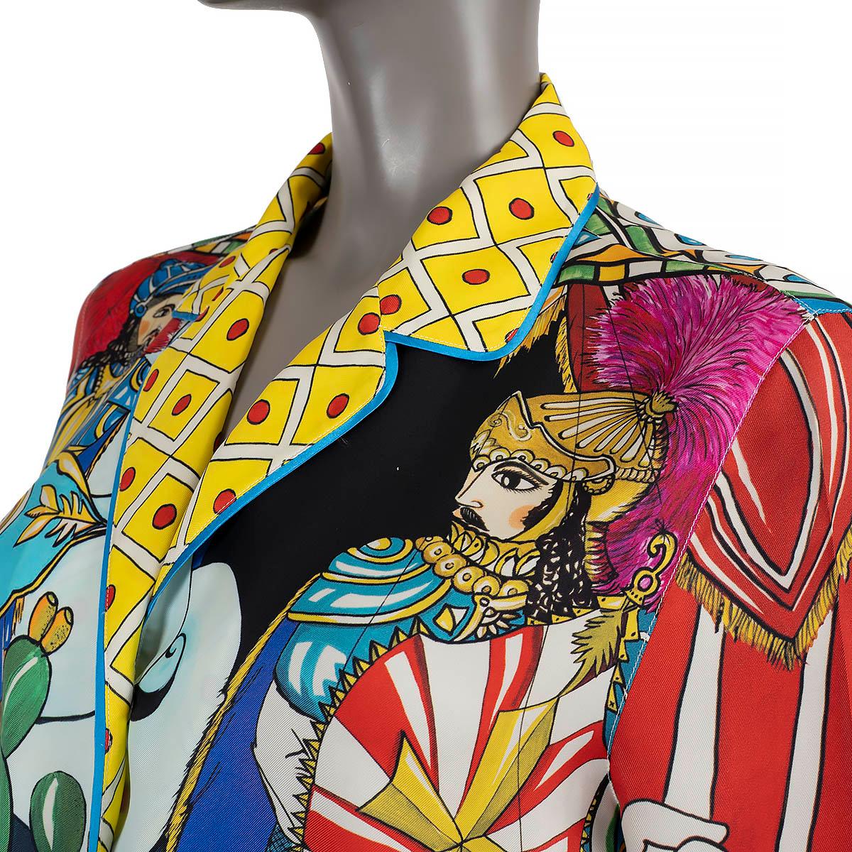 DOLCE & GABBANA multicolor silk 2021 CARRETTO BELTED PAJAMA Blouse Shirt 40 S For Sale 1